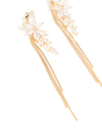 Gold Cubic Zirconia Flower Chain Drop Earrings - link has visual effect only