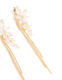 Gold Cubic Zirconia Flower Chain Drop Earrings - link has visual effect only