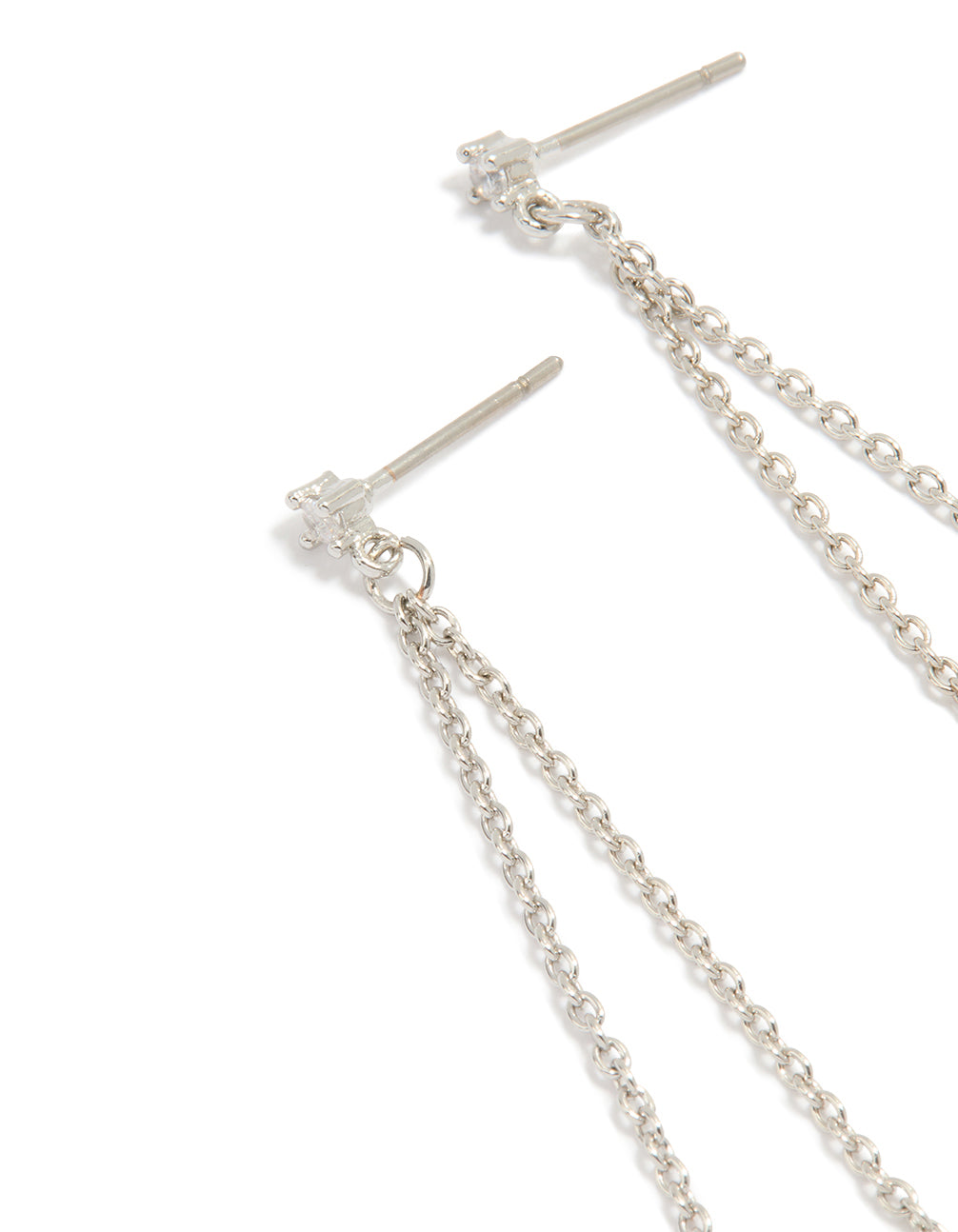 Silver Cubic Zirconia Pearl Chain Drop Earrings