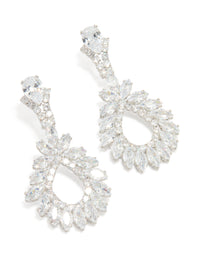 Silver Statement Cubic Zirconia Cluster Drop Earrings - link has visual effect only