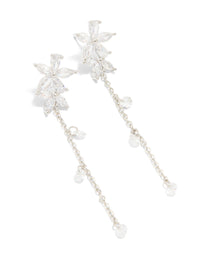 Silver Cubic Zirconia Flower Droplet Earrings - link has visual effect only