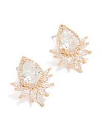 Gold Cubic Zirconia Pear Flower Stud Earrings - link has visual effect only