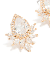 Gold Cubic Zirconia Pear Flower Stud Earrings - link has visual effect only