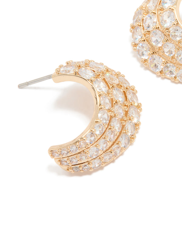 Gold Cubic Zirconia Curved Stud Earrings