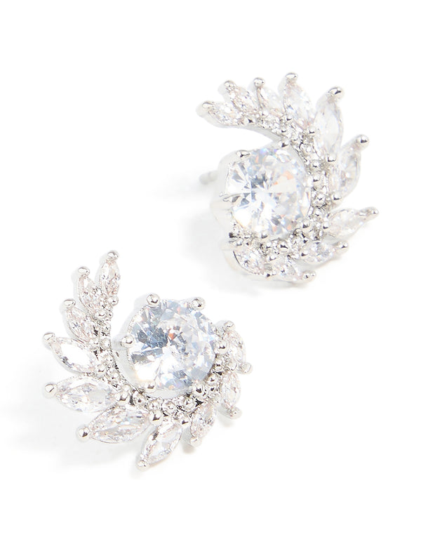 Silver Cubic Zirconia Vine Wrap Stud Earrings
