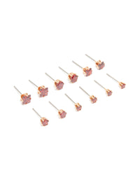 Gold Red Cubic Zirconia Classic Stud Earrings 6-Pack - link has visual effect only