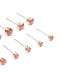 Gold Red Cubic Zirconia Classic Stud Earrings 6-Pack - link has visual effect only