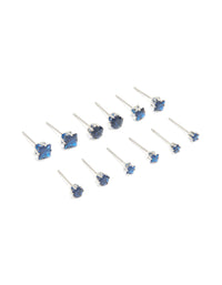 Silver Blue Cubic Zirconia Classic Stud Earrings 6-Pack - link has visual effect only