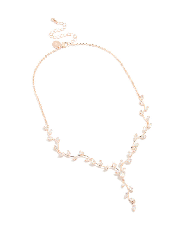 Rose Gold Cubic Zirconia Vine Y-Necklace