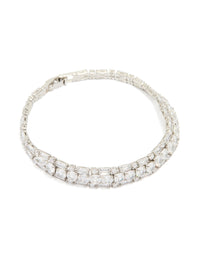 Silver Cubic Zirconia Rectangle Statement Tennis Bracelet - link has visual effect only