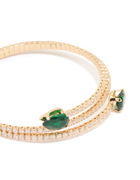 Gold Green Cubic Zirconia Wrap Around Wrist Cuff - link has visual effect only