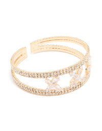 Gold Cubic Zirconia Triple Flower Wrist Cuff - link has visual effect only