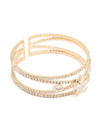 Gold Cubic Zirconia Cross Flower Wrist Cuff - link has visual effect only
