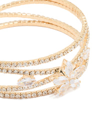 Gold Cubic Zirconia Cross Flower Wrist Cuff - link has visual effect only