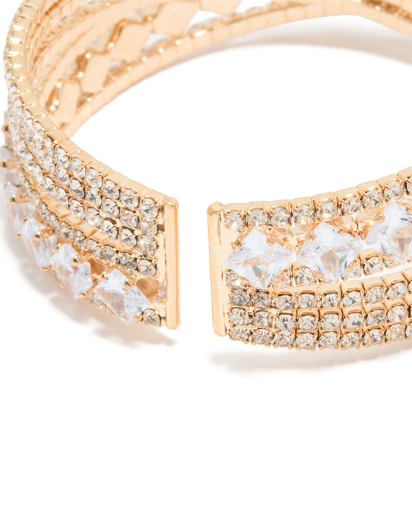 Gold Cubic Zirconia Multi Cross Wrist Cuff
