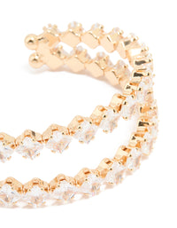 Gold Cubic Zirconia Open Large Square Wrist Cuff - link has visual effect only