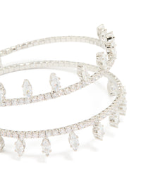 Silver Cubic Zirconia Princess Cut Marquise Wrist Cuff - link has visual effect only