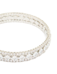 Silver Cubic Zirconia Circle Statement Wrist Cuff - link has visual effect only