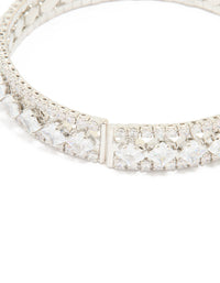 Silver Cubic Zirconia Circle Statement Wrist Cuff - link has visual effect only