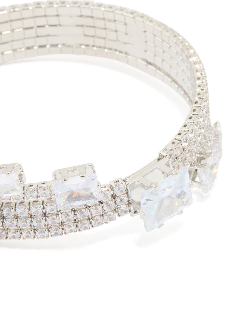 Silver Cubic Zirconia Large Square Wrist Cuff