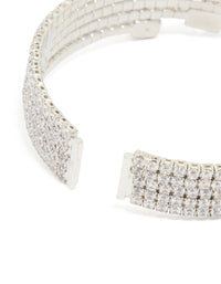 Silver Cubic Zirconia Large Square Wrist Cuff - link has visual effect only