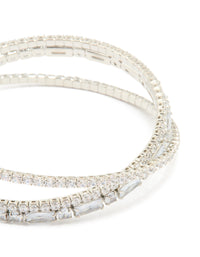 Silver Cubic Zirconia Rectangular Wrap Wrist Cuff - link has visual effect only