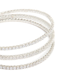 Silver Cubic Zirconia Mini Triple Row Wrist Cuff - link has visual effect only
