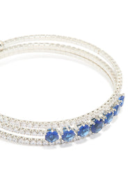 Silver Blue Cubic Zirconia Triple Row Circle Wrist Cuff - link has visual effect only