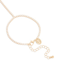 Gold Cubic Zirconia Tennis Hand Chain - link has visual effect only