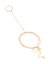Gold Cubic Zirconia Dainty Layered Hand Chain - link has visual effect only