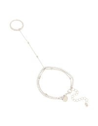 Silver Cubic Zirconia Dainty Layered Hand Chain - link has visual effect only