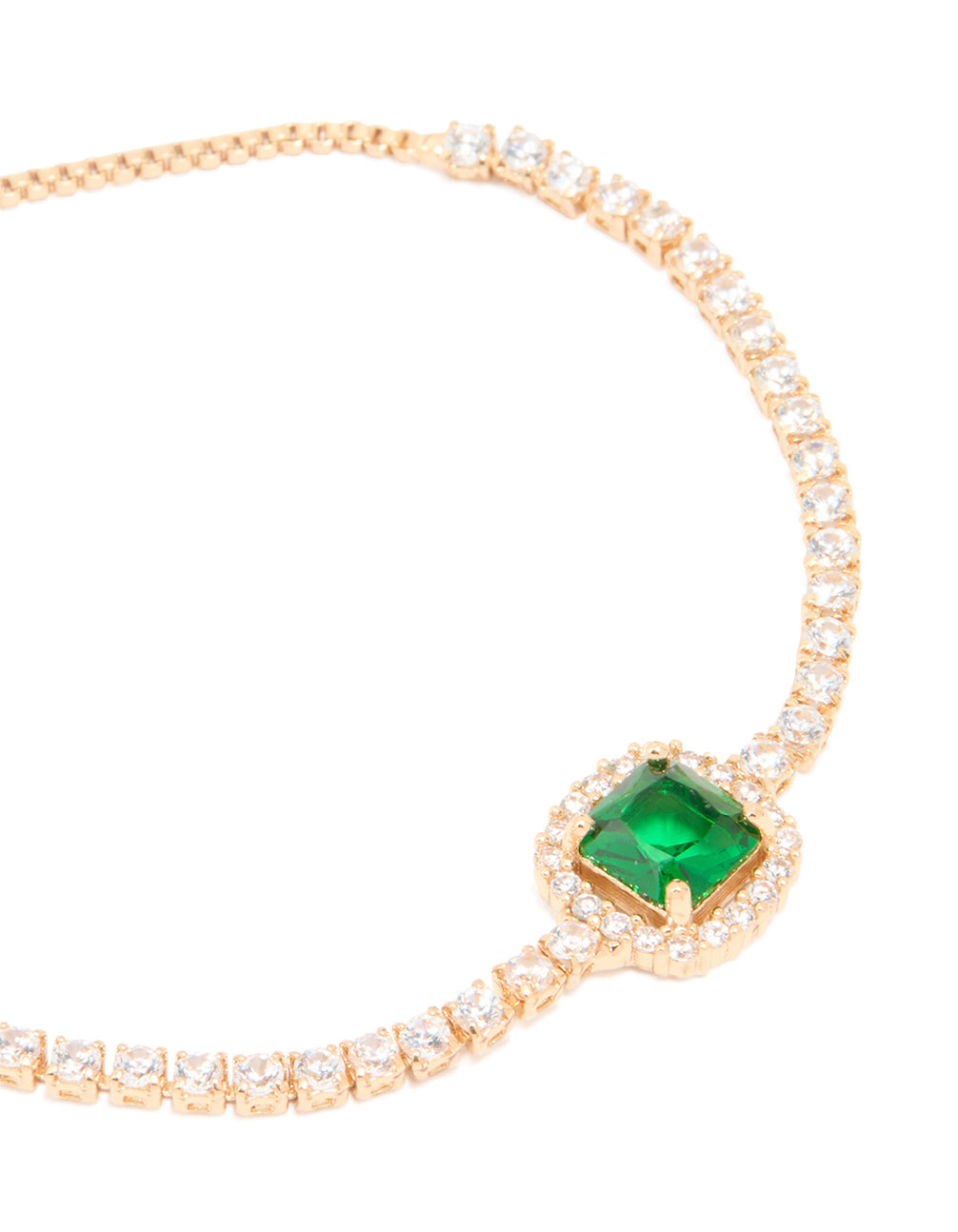 Gold Green Cubic Zirconia Square Halo Toggle Bracelet