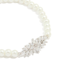 Silver Cubic Zirconia Center Flower Stretch Bracelet - link has visual effect only
