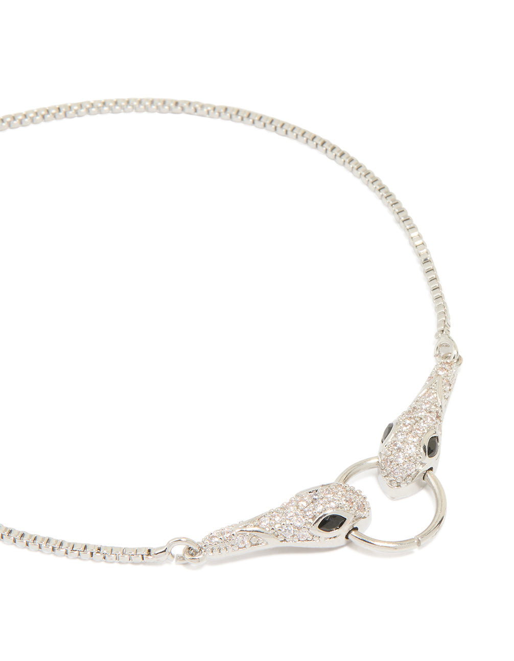 Silver Cubic Zirconia Double Snake Toggle Bracelet