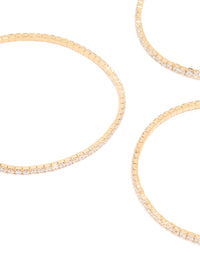 Gold Cubic Zirconia Fine Cupchain Tennis Stretch Bracelets 3-Pack - link has visual effect only