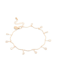 Gold Cubic Zirconia Dainty Droplet Anklet - link has visual effect only