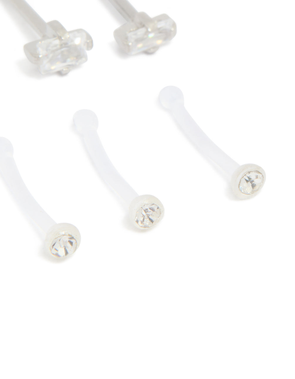 Surgical Steel Cubic Zirconia & Clear Nose Studs 6-Pack