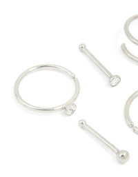 Surgical Steel Cubic Zirconia Bezel Nose Stud & Rings 6-Pack - link has visual effect only