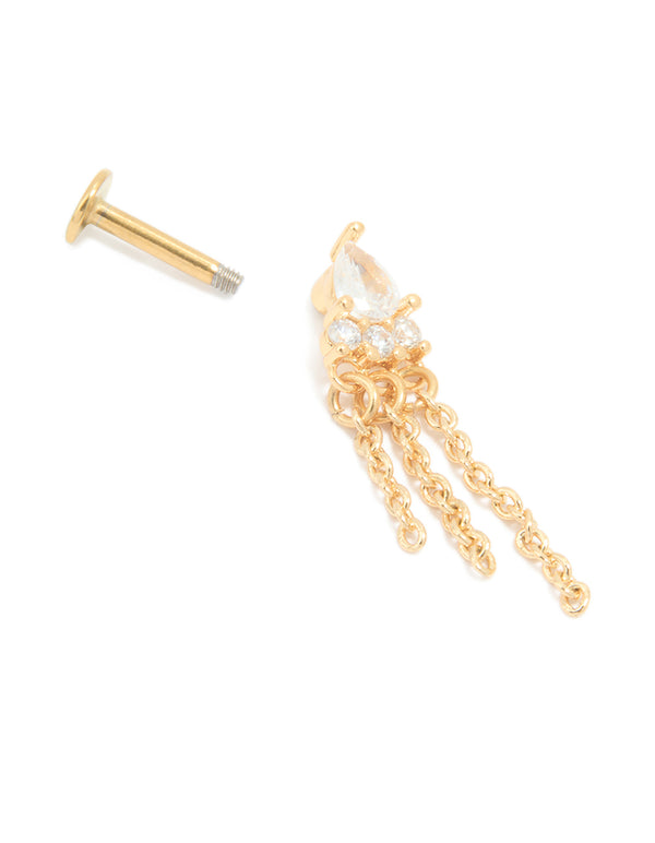 Gold Plated Surgical Steel Cubic Zirconia Tassel Flat Back Stud