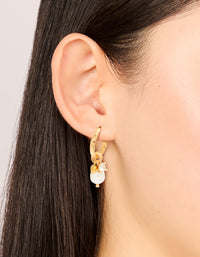Waterproof Gold Plated Stainless Steel Freshwater Pearl Twist Hoop Earrings - link has visual effect only