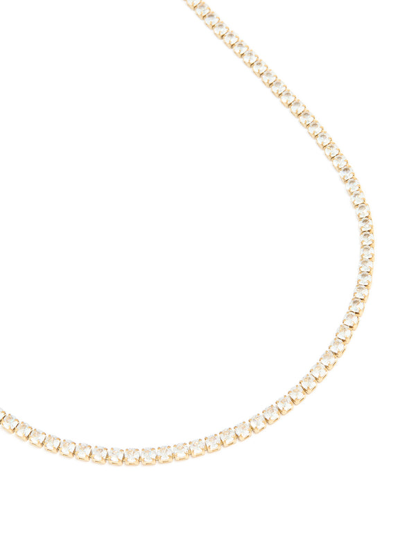 Waterproof Gold Plated Stainless Steel Cubic Zirconia Tennis Necklace