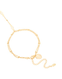 Waterproof Gold Plated Stainless Steel Cubic Zirconia Dainty Layered Hand Chain - link has visual effect only