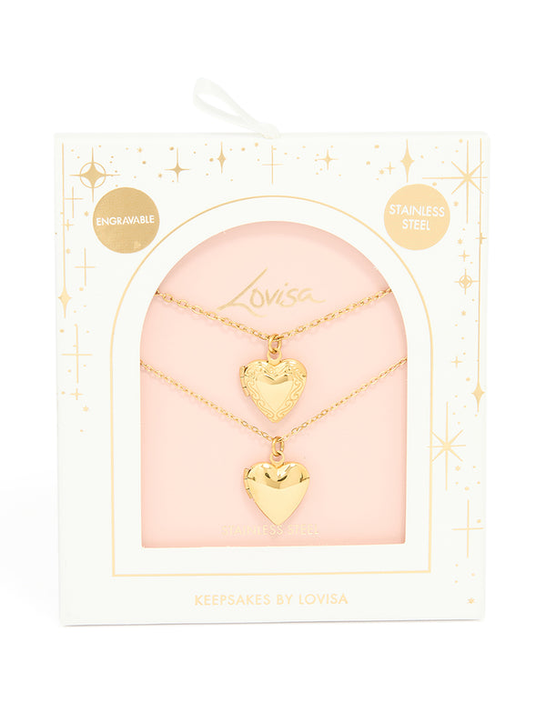 Waterproof Gold Plated Stainless Steel Heart Locket Necklaces 2-Pack