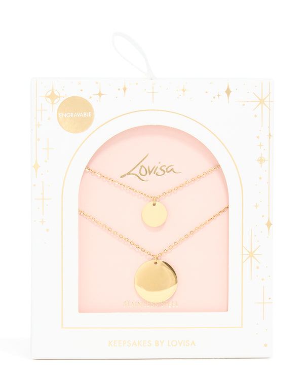 Waterproof Gold Plated Stainless Steel Disc Pendant Layered Necklace