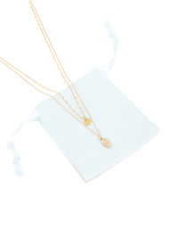 Waterproof Gold Plated Stainless Steel Cubic Zirconia Hamsa Hand & Disc Layered Necklace - link has visual effect only