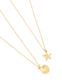 Waterproof Gold Plated Stainless Steel BFF Sea-Themed Necklaces 2-Pack - link has visual effect only