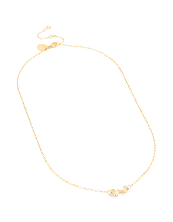 Gold Plated Stainless Steel Cubic Zirconia Butterfly Necklace