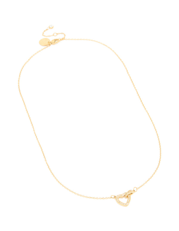 Waterproof Gold Plated Stainless Steel Cubic Zirconia Hollow Heart Necklace