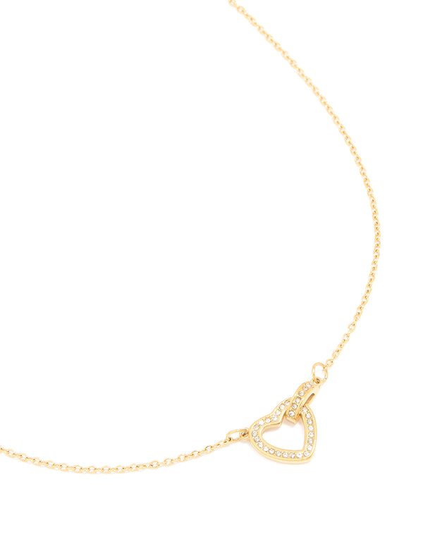 Waterproof Gold Plated Stainless Steel Cubic Zirconia Hollow Heart Necklace