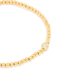 Waterproof Gold Plated Stainless Steel Cubic Zirconia Ball Stretch Bracelet - link has visual effect only